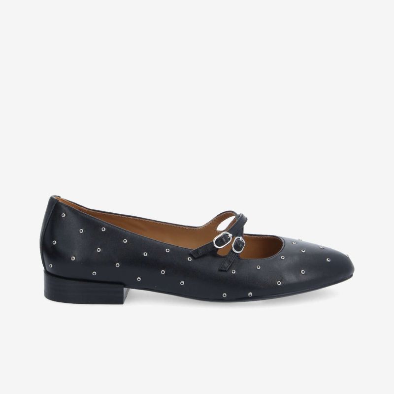 FLORA BALLERINA W - NAPPA/STUDS - NOIR/ARGENT